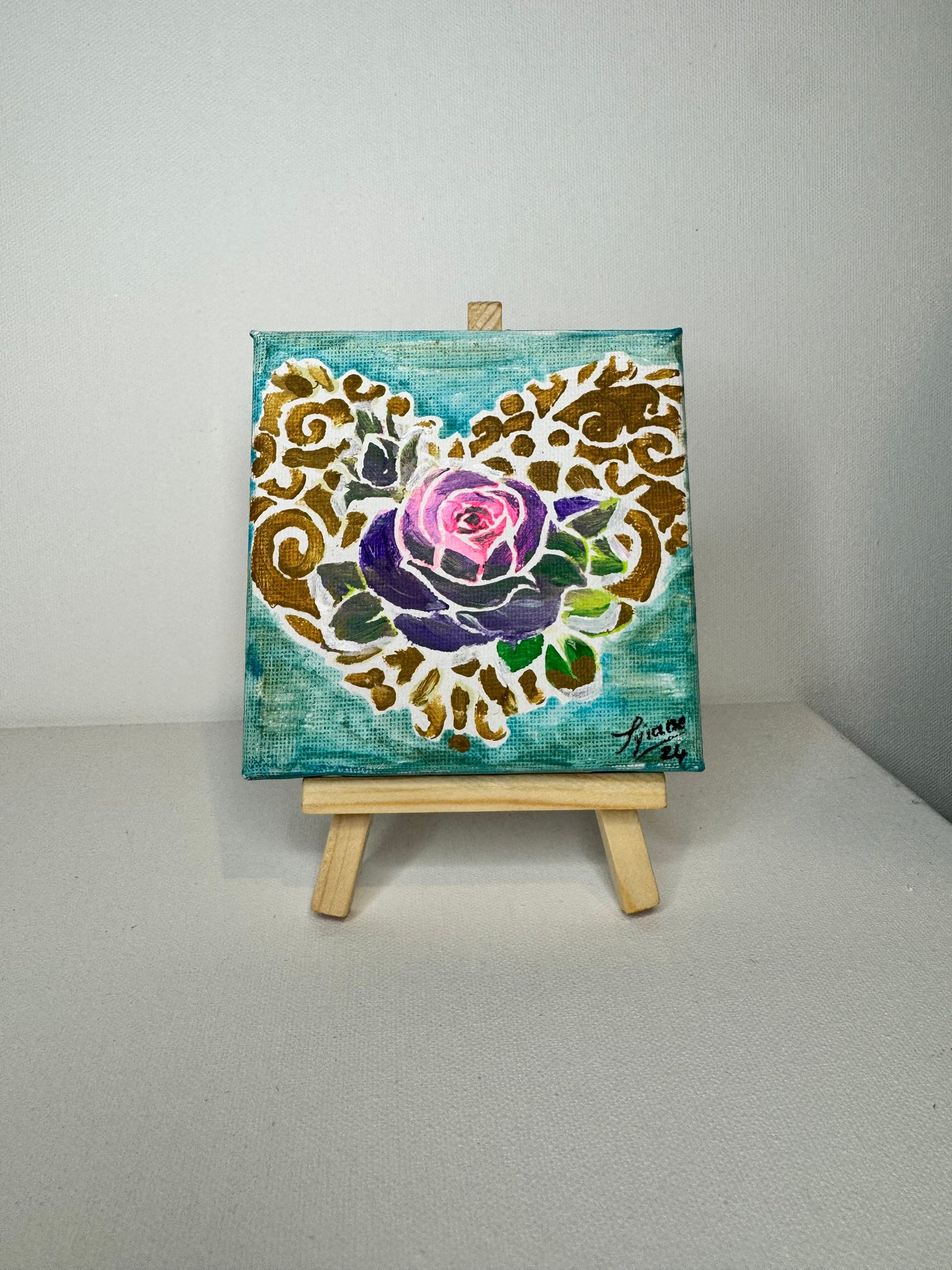 Oeuvre originale COEUR ROSE "Amour de rose"