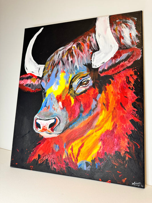 Oeuvre originale TAUREAU "Tout feu tout flamme" (VENDU)