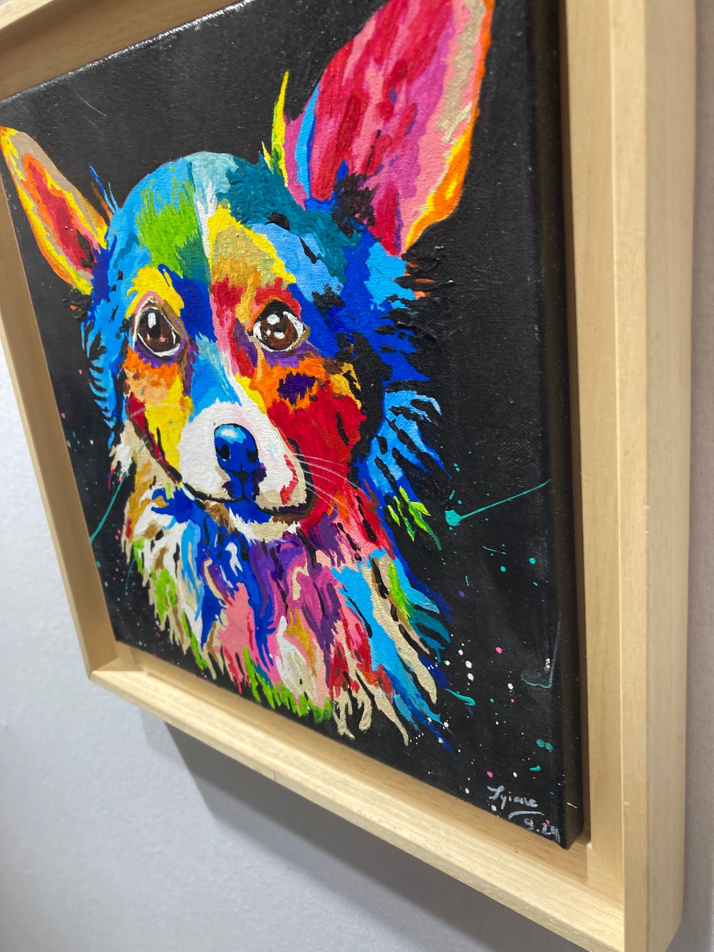 Oeuvre originale CHIEN "Chihuahua arc-en-ciel"