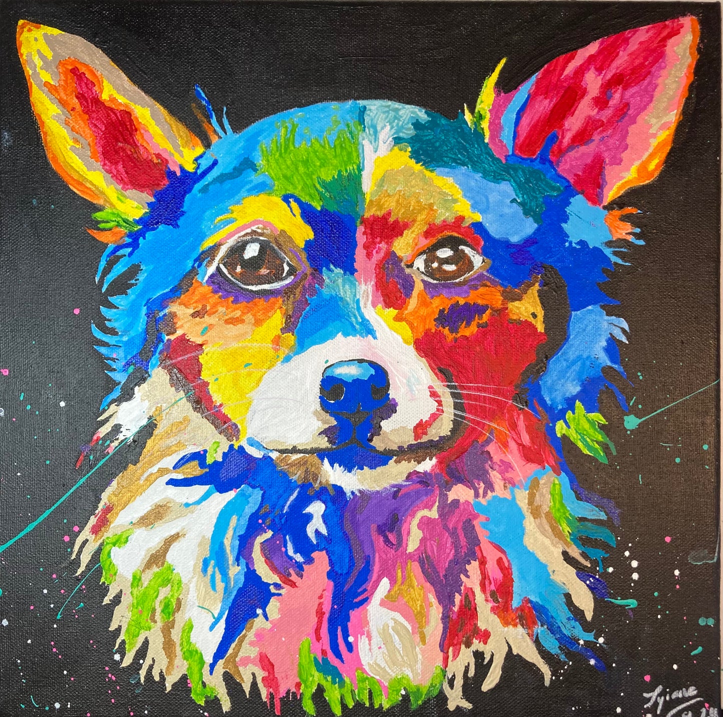 Oeuvre originale CHIEN "Chihuahua arc-en-ciel"