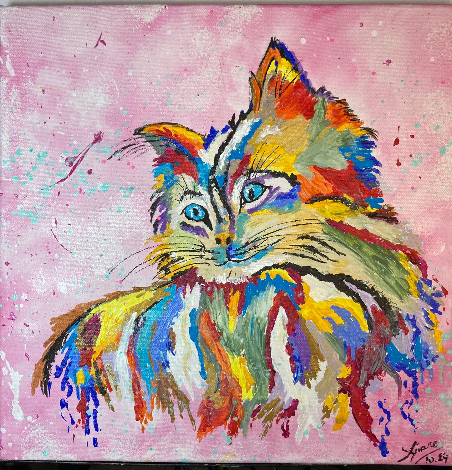 Tableau original CHAT "Arc-en-ciel" (vendu )