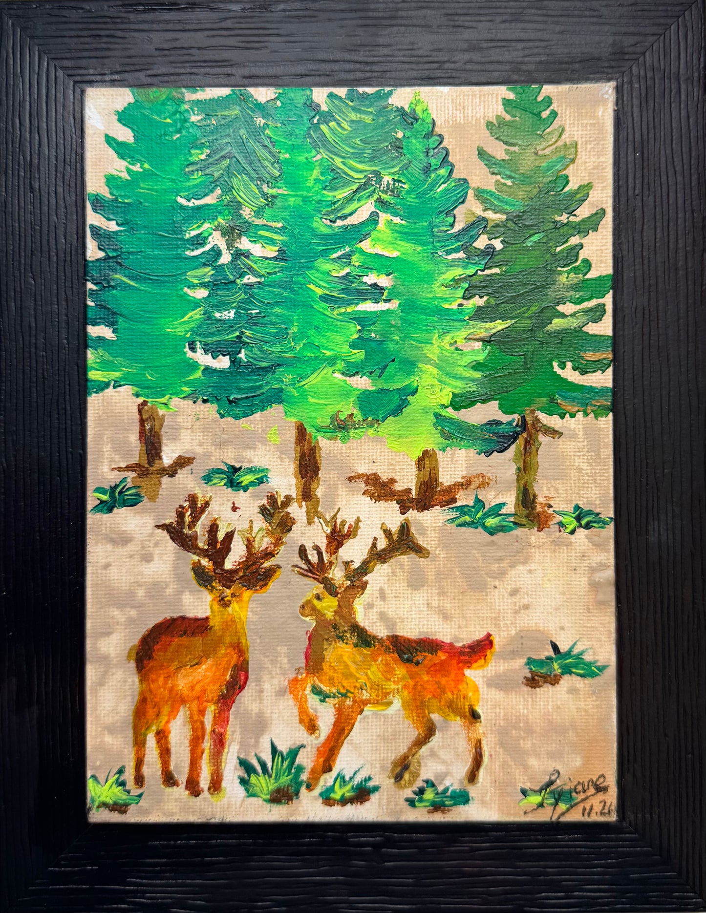 Oeuvre originale CERF " Le galopé sauvage"