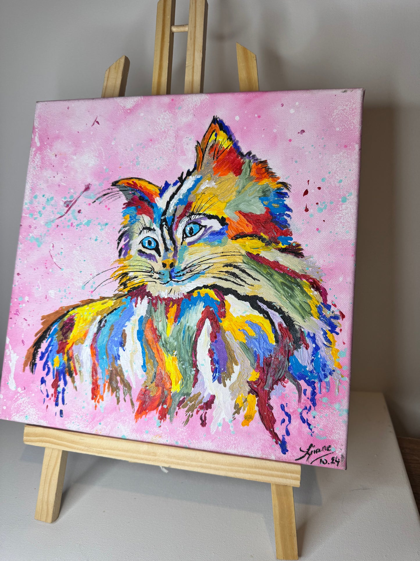 Tableau original CHAT "Arc-en-ciel" (vendu )