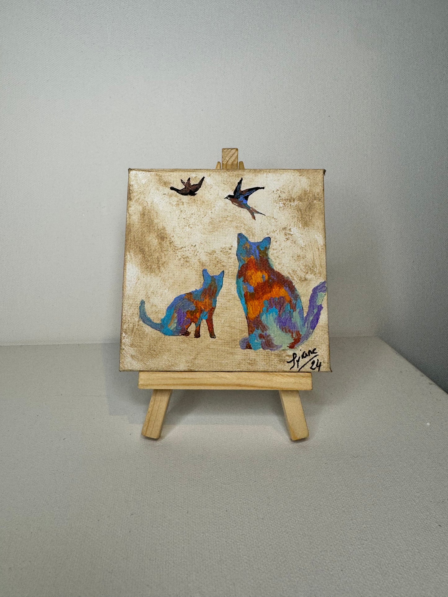 Oeuvre originale CHAT "Les chasseurs du vent"