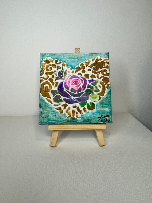 Oeuvre originale COEUR ROSE "Amour de rose"