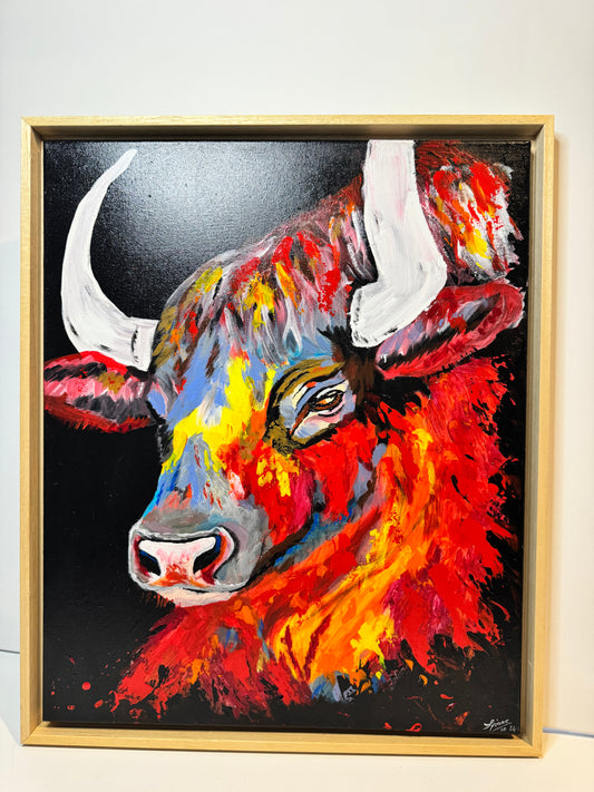 Oeuvre originale TAUREAU "Tout feu tout flamme" (VENDU)