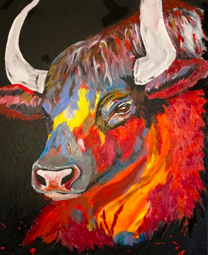 Oeuvre originale TAUREAU "Tout feu tout flamme" (VENDU)